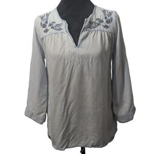 DEAR JOHN Denim Blue Embroidered Boho Tunic Blouse Small